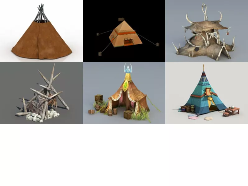 6 Native Tents Free 3D Models Collection