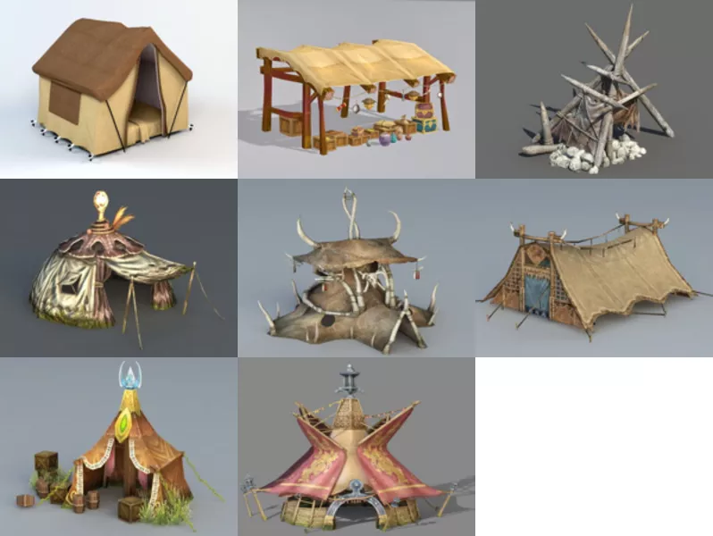 8 Cartoon Tents Free 3D Models Collection