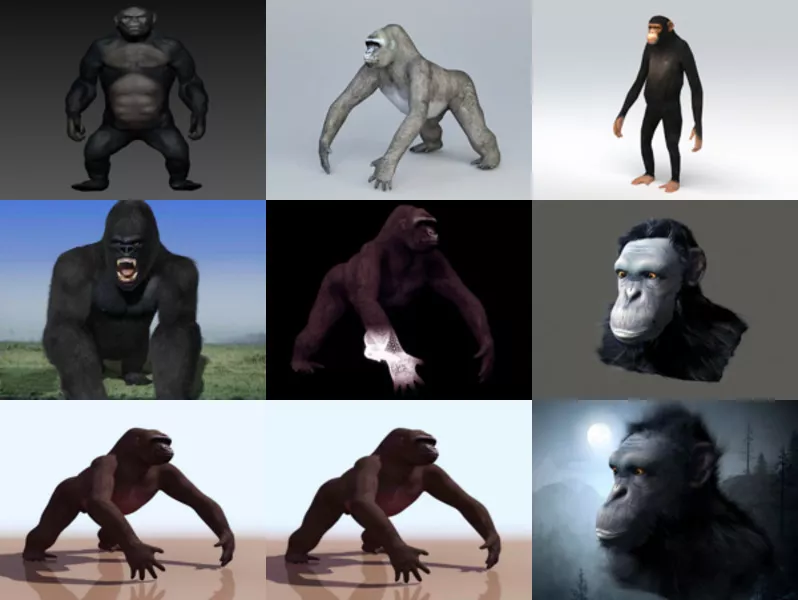 Collection 9 Realistic Gorilla 3D Models