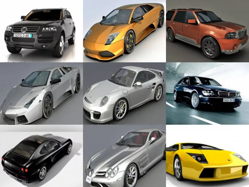 12 High Quality Car Free 3ds Max Models: Lamborghini Murcielago, Porsche 911, Ferrari, Bugatti Veyron, Maybach
