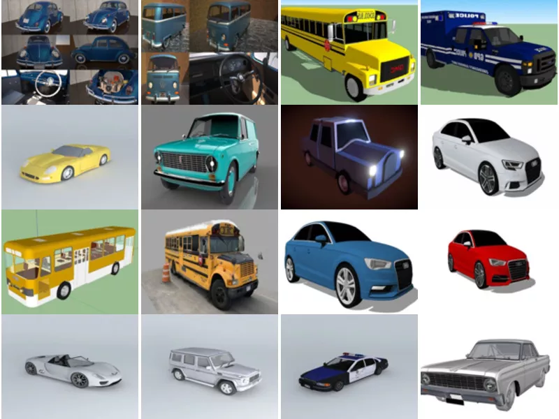 20 Sketchup Car Free 3D Models: Sport Car, Sedan, Bus, Van