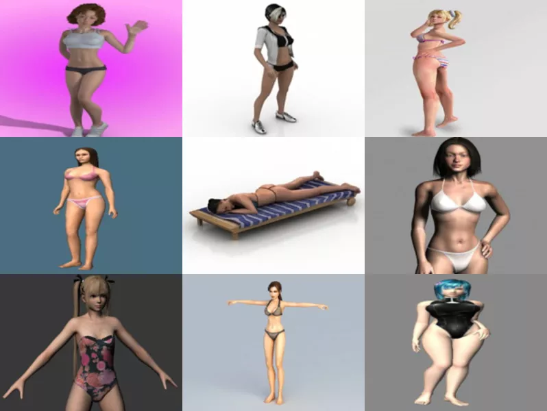 10 Realistic Beautiful Bikini Girl Character 3D Models: Beach Girl, Underwear Girl, Beauty Character