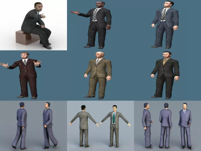 Download 10 Realistic Businessman Character Free 3D Models: Rigged Character, Young Man, Old Man, Sitting & Walking Pose