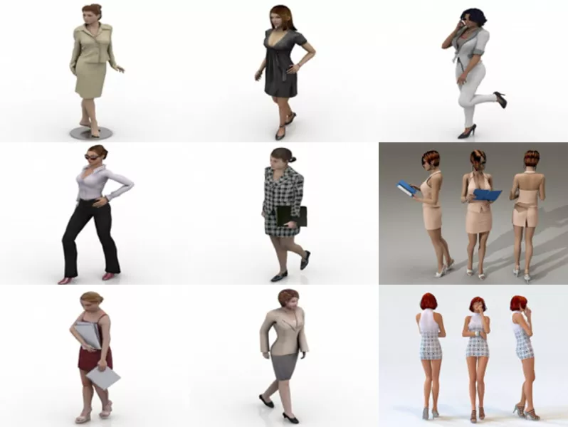 Download 10 Realistic Businesswoman Character Free 3D Models: Secretary, Office Woman, Girl, Mannequin, Standing & Walking Character