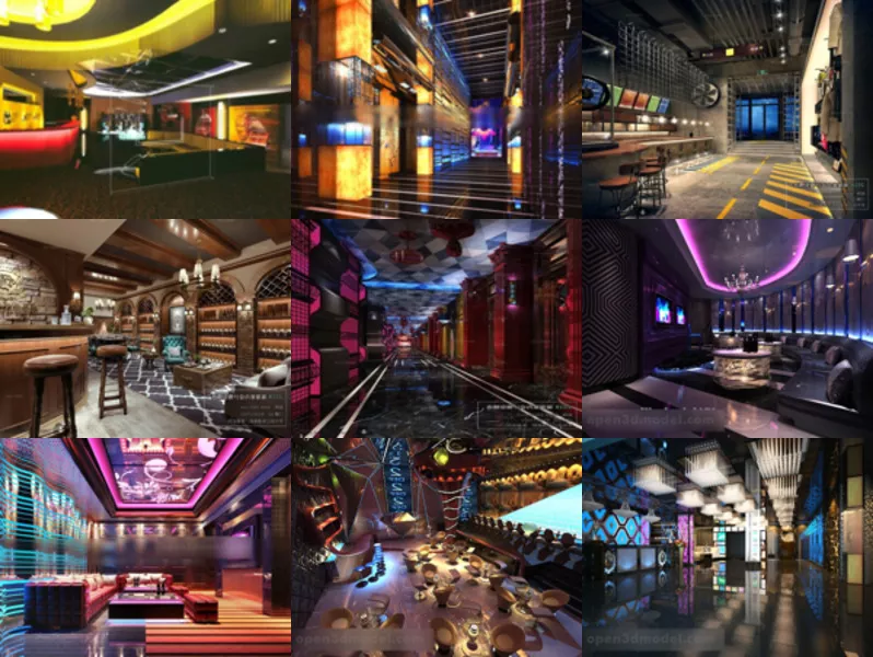 High Quality 12 Bar Club Interior Scenes Free 3ds Max Models: Karaoke Room, Bar Club, Drink Shop Bar Space, Bar Lobby Design.