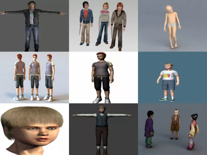 Download 10 Realistic Boy Free 3D Character Models: Boy, Child, Teenager, Children…