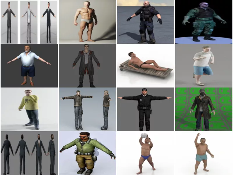 Download 20 Realistic Man Free 3D Character Models: Office Man, Police, Soldier, Old Man, Demon, Mafia…