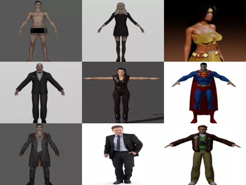 High Detailed 10 Realistic Character in Blender 3D Models 2021: Man, Woman, Girl, Devil, Footballer, Alien