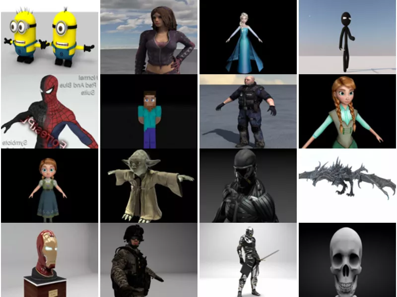20 Most Viewed Cinema 4D Character Free 3D Models: Stickman, Spiderman, Star Wars, Iron Man, Soldier, Super Hero, Robot…