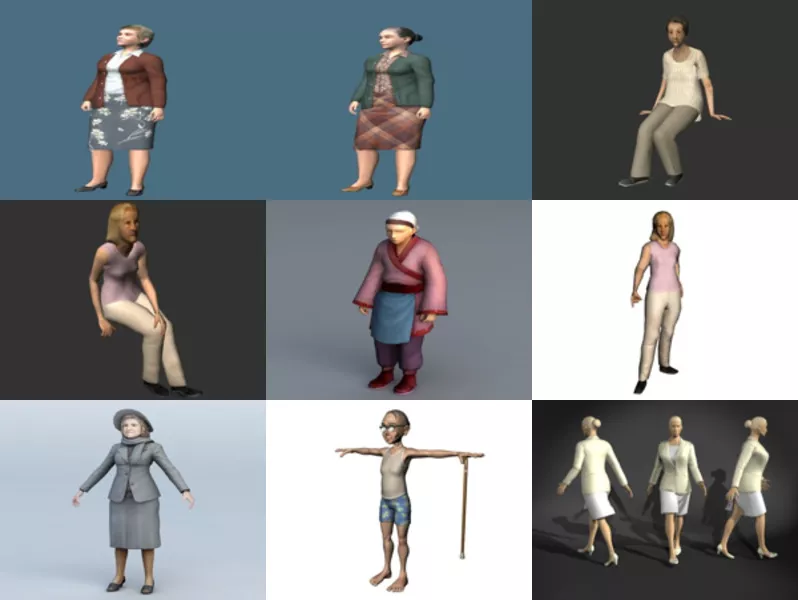 10 Character Old Woman Free 3D Models: Middle-Aged, Old Lady, European Woman