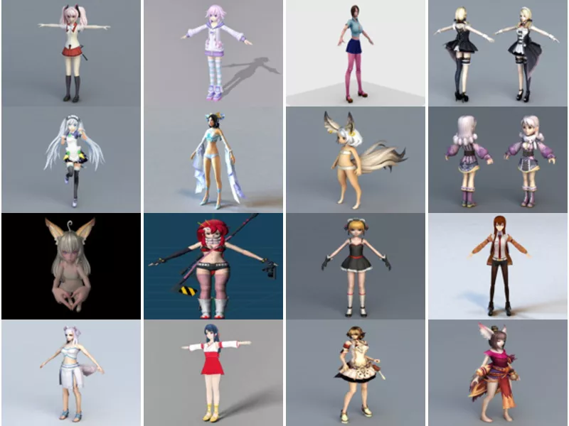 20 Beautiful Girl Anime Character 3D Models: School Girl, Fighter Girl, Chibi, Anime Fox Girl…