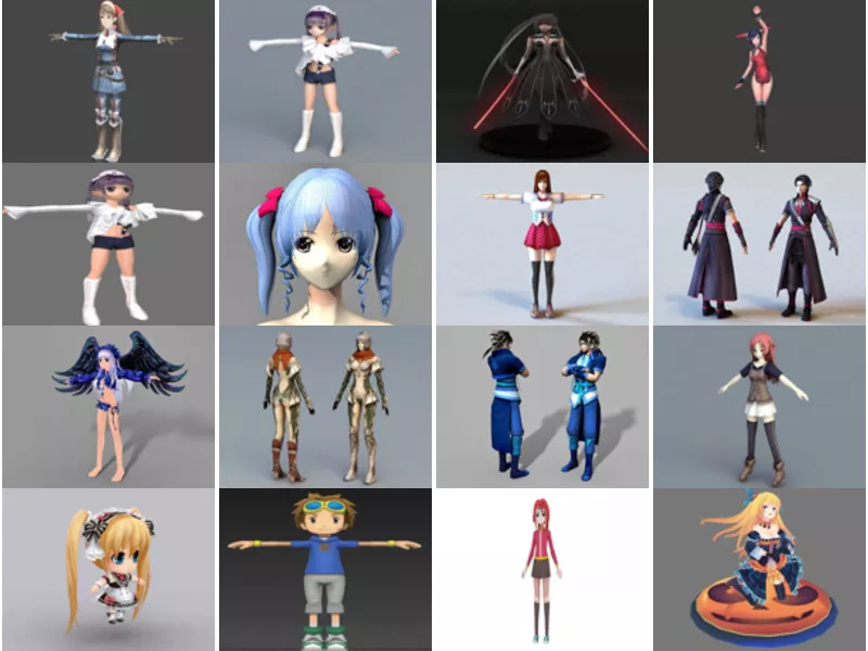 20 Japanese Anime Character 3D Models: Nurse, School Girl, Angel, Knight, Chibi Girl,…