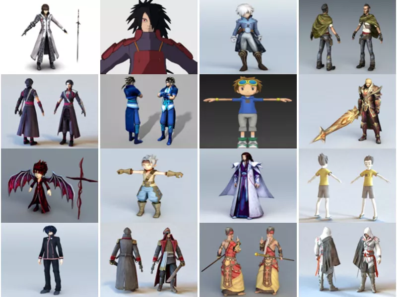 20 Male Anime Character 3D Models: Swordsman, Cool Boy, Vampire, Takato Matsuki, Boy Chibi, Anime Pirate, Shaolin Monk,…