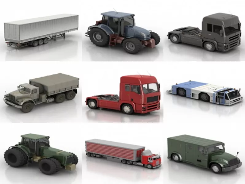 10 Truck Vehicle Free 3D Models: Carriage Trailer, Tractor, Truck