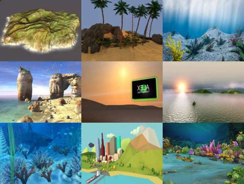 12 Scenery Free 3D Models: Island, Mountain, Beach, Sea, Undersea, Desert, Snow Mountain