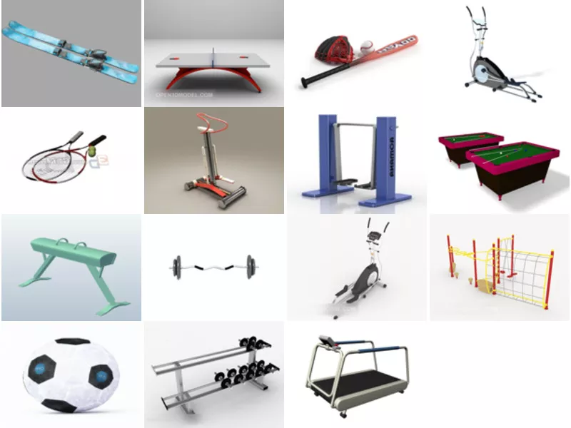 15 Free 3D Models Sport Equipment: Skiing, Table Tennis, Fitness, Billiard, Barbell, Soccer Ball…
