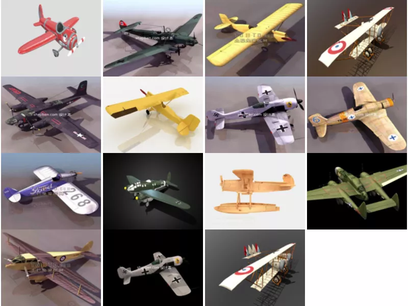 15 Vintage Aircraft Free 3D Models: WW1 & WW2 Airplane P38 Fighter, He-111, Northrop P-61a, Caudron Aircraft