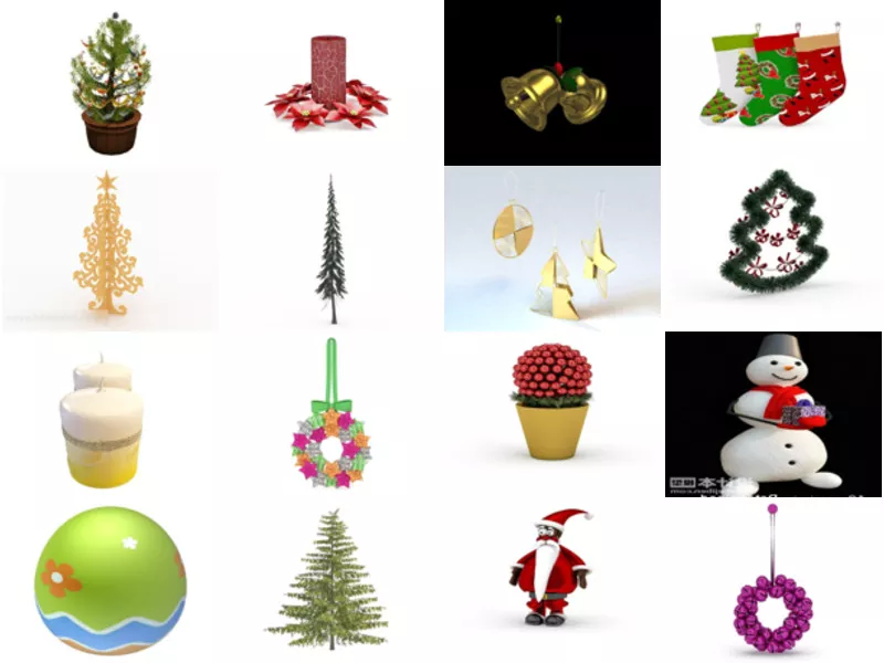 20 Free 3D Models Christmas Decoration: Pine Tree, Snowman, Ball, Easter Egg, Wreath, Santa Claus…