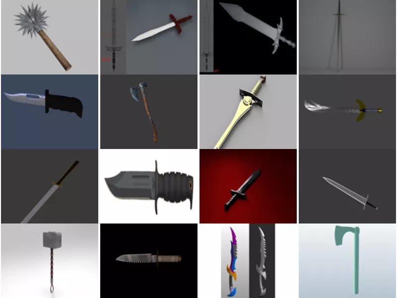 20 Free 3D Models Weapon: Medieval Sword, Knife, Axe, Hammer, Tactical Knife, Ballistic Knife…