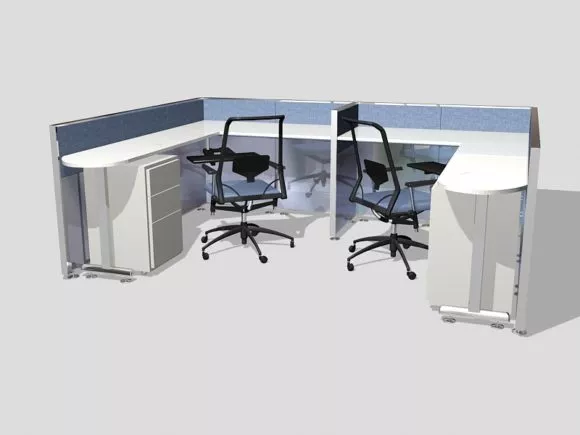 Two Person Office Cubicle 3d model Two Person Office Cubicle 3d model