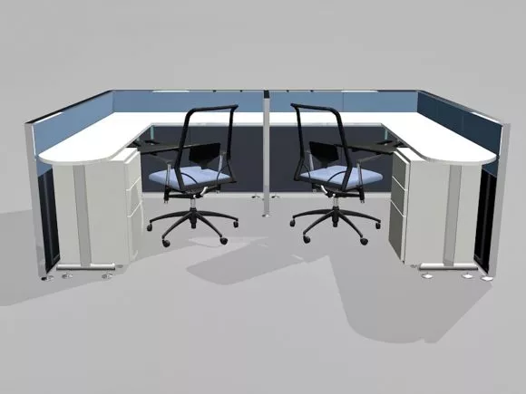 Cubicle Workstations Two Person 3d model
