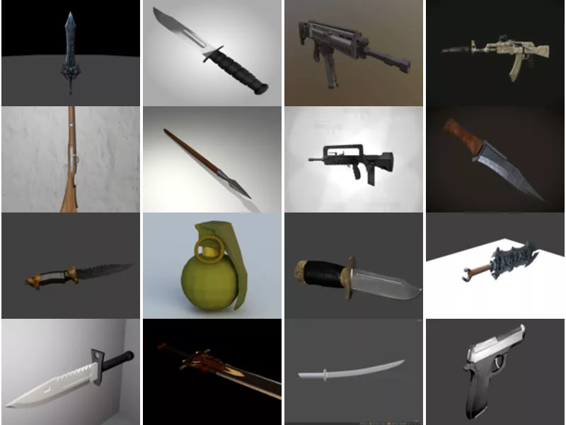 30 Free Blender Weapon 3D Models – Gun, Knife, Sword