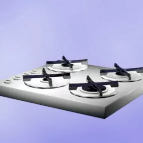 4 Burner Gas Cooktop Stove 3d model