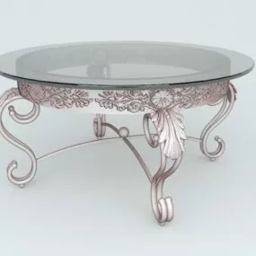 Antique Brass Coffee Table Round Glass Top 3d model
