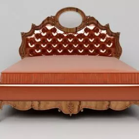 Antique Wooden Queen Size Bed 3d model