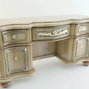 Antique Wood Writing Desk With Drawers 3d model