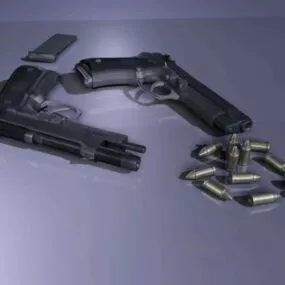 Beretta M9 Pistol With Ammo Shell 3d model