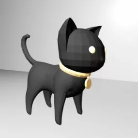 Low Poly Black Cat Cartoon 3d model