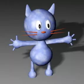Blue Funny Cartoon Cat 3d model