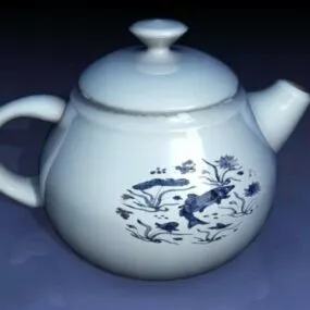 Blue White Asian Teapot 3d model