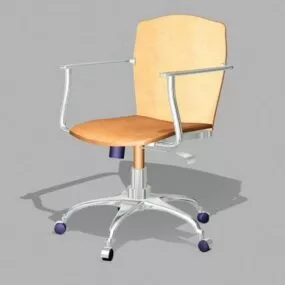 Brown Leather Wheels Desk Chair 3d model