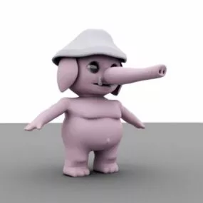 Cute Cartoon Elephant With Hat 3d model