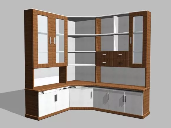 Kitchen Cabinet Corner L Shape With Refrigerator 3d model