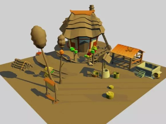 Abandoned House With Tree 3d model
