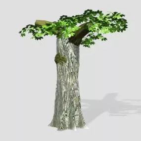 Dead Tree Log With Leaves 3d model