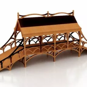 Wood Garden Bridge With Roof 3d model