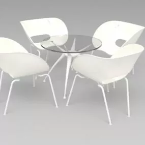 Round Glass Dining Table With Chair Set 3d model