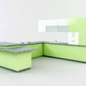 Green Kitchen Cabinets U Shaped 3d model