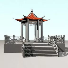 Asian Style Stone Pavilion 3d model