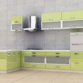 Green Kitchen Cabinet Flat Design 3d model