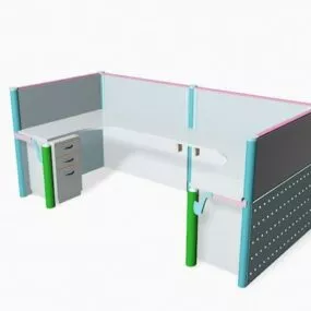 Blue Office Desk Cubicle Furniture 3d model