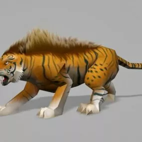 Yellow Tiger With Fur On Back 3d model