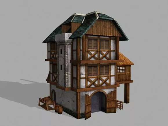 House Building On Field Architecture 3d model