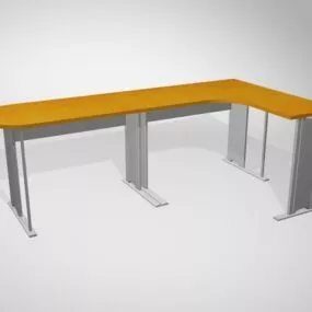 L Shaped Desk Metal Frame Furniture 3d model