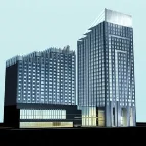 Office Highrise Building At Night 3d model