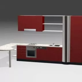 Red Kitchen Cabinet Design 3d model